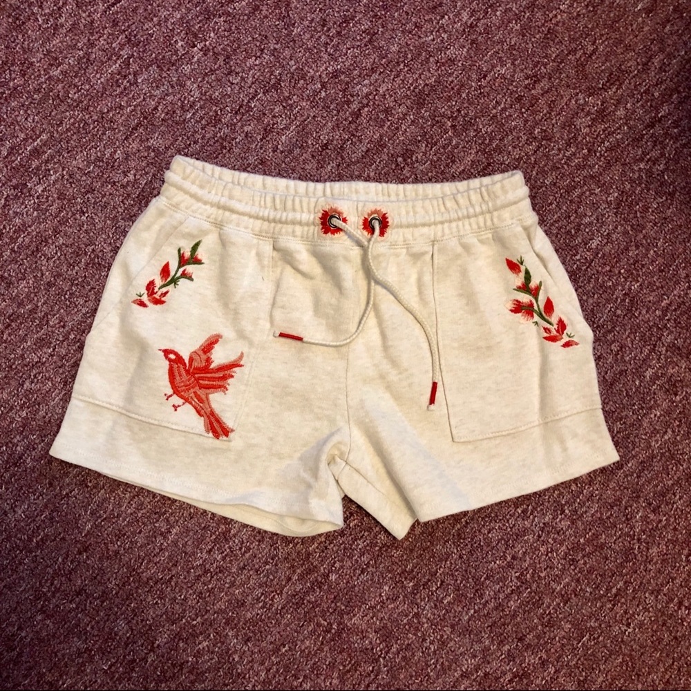 Lucky Brand Fleece Shorts Embroidered Birds